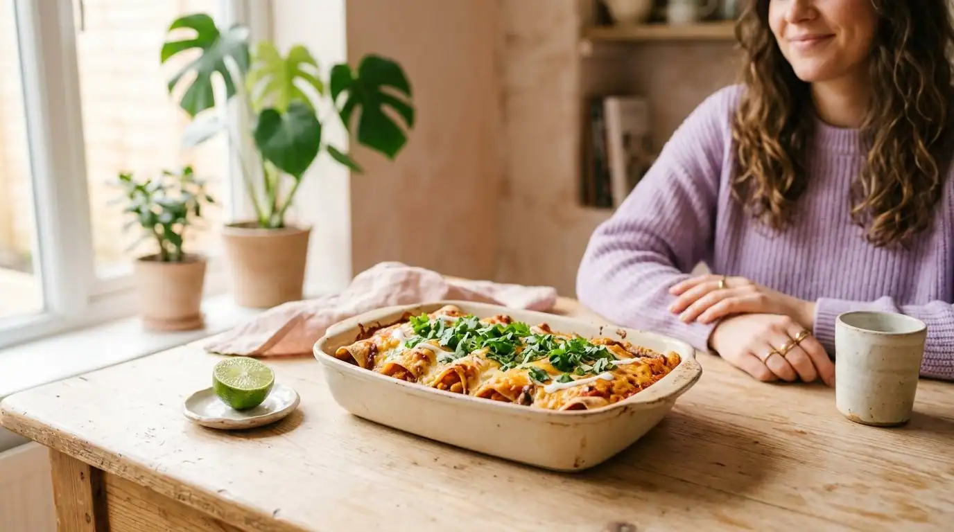 Pumpkin black bean enchiladas for under 10 euros