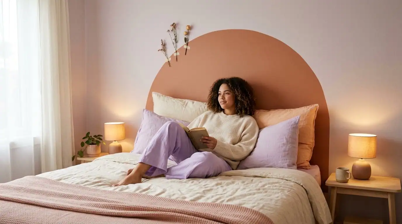 How to fake a headboard in a tiny bedroom (no drilling required)