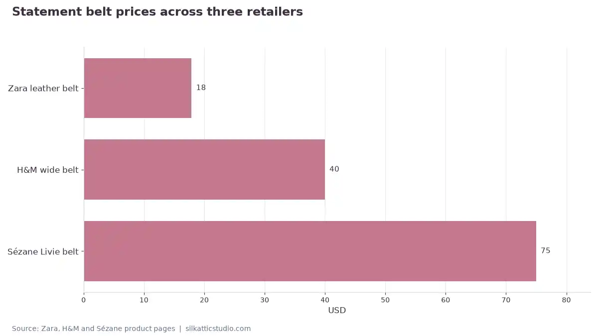 Statement belt prices across three retailers